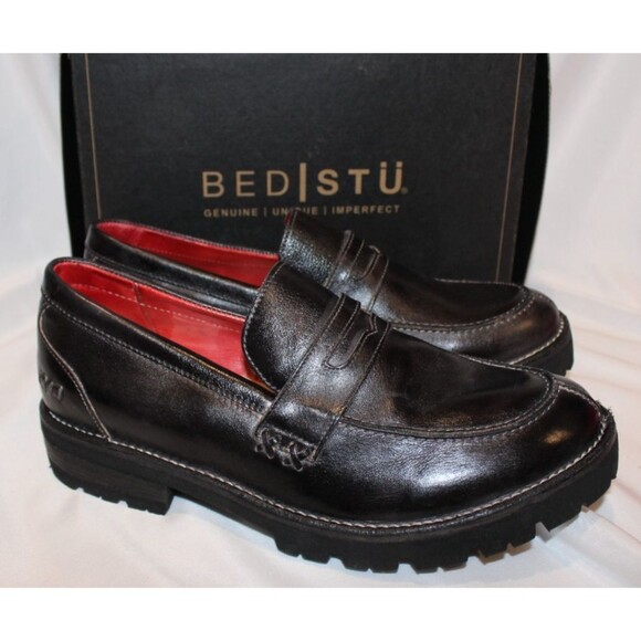 Bed Stu Shoes - Bed-Stu Reina Cobbler Series Leather Penny Loafers BLACK RUSTIC SZ 11 NIB $265